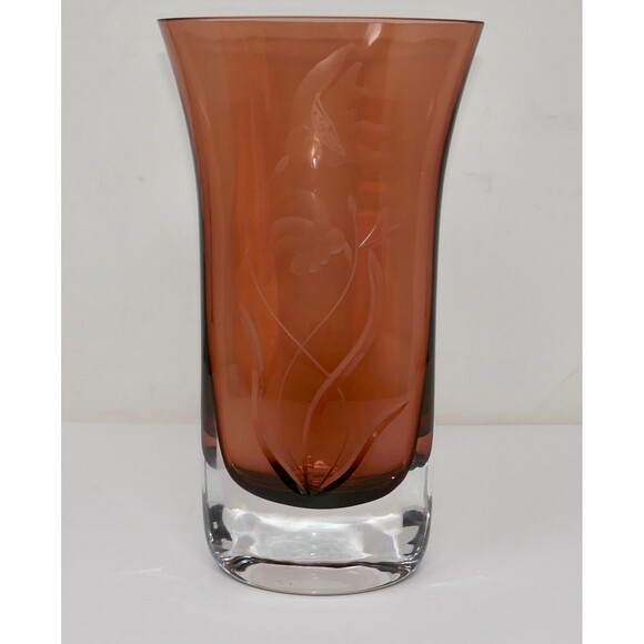 Bombay Heavy Amethyst Purple Art Glass 10" Vase with Etched Flowers - Picture 9 of 11